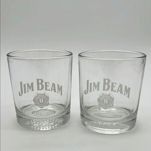 Jim Beam Bourbon Clear Rocks Glass Set with Heavy Base - Golf Ball & Football -2